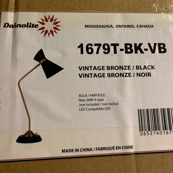 Dainolite 1 Light Table Lamp, Black Shades Vintage - Picture 2 of 2